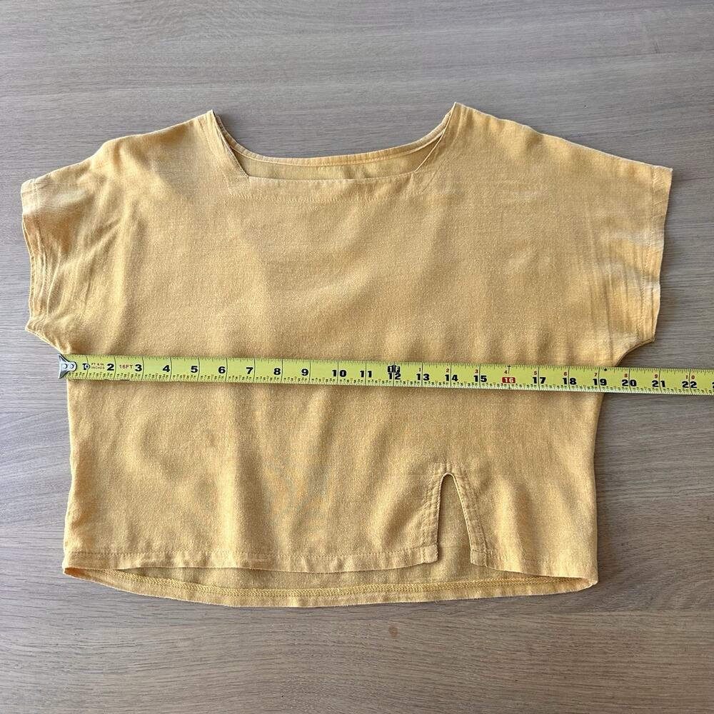 Women's 100% Cotton Crop Top T Shirt Gold Yellow Square Neck Sz M Handmade Peru - Picture 7 of 8
